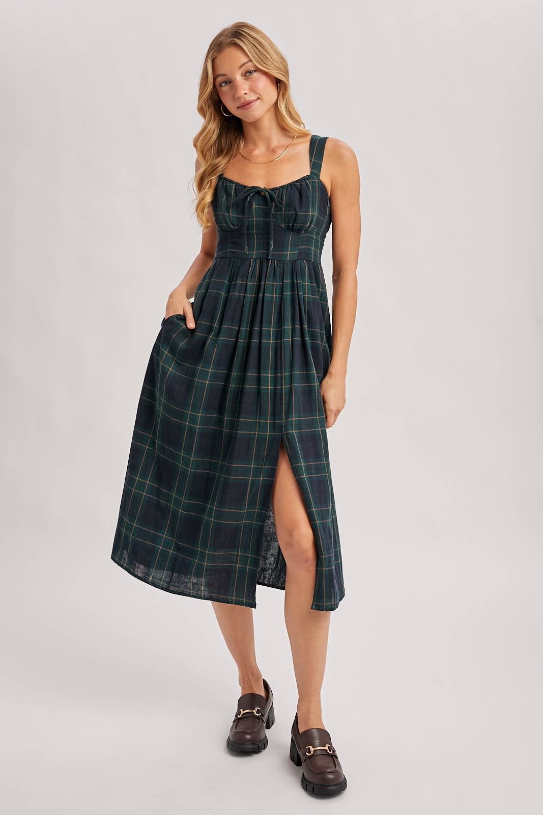 Everly Plaid Midi Dress