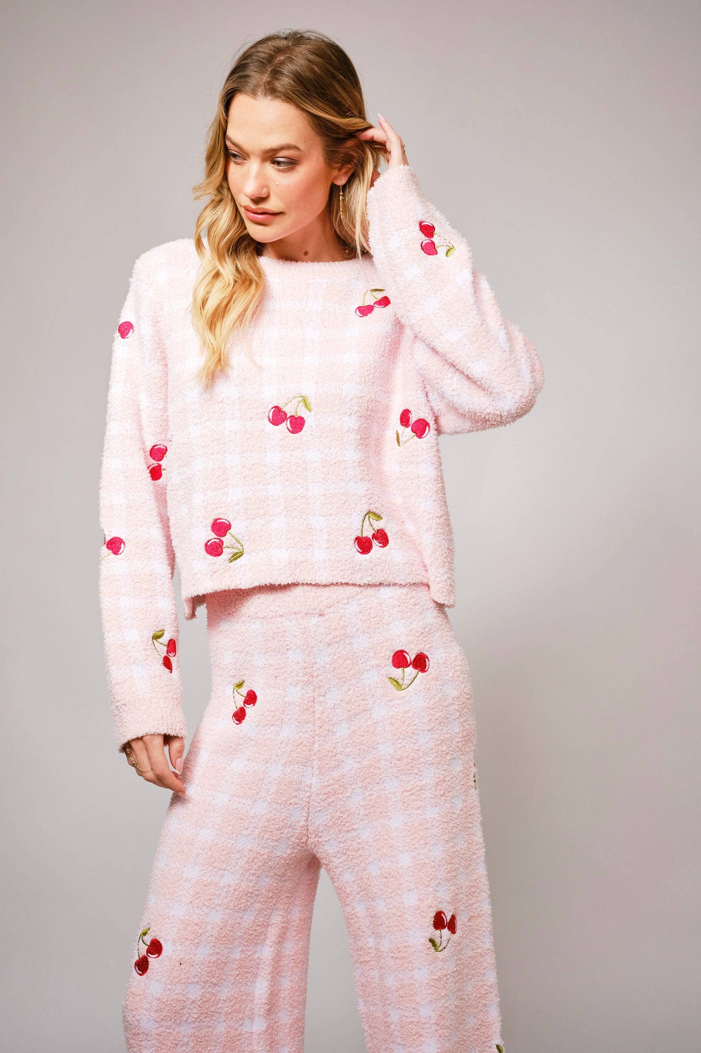 Cherry Embroidery Cozy Sweater Set