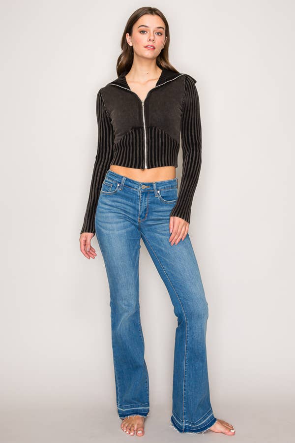 Ribbed Knit Zip-Up Jacket