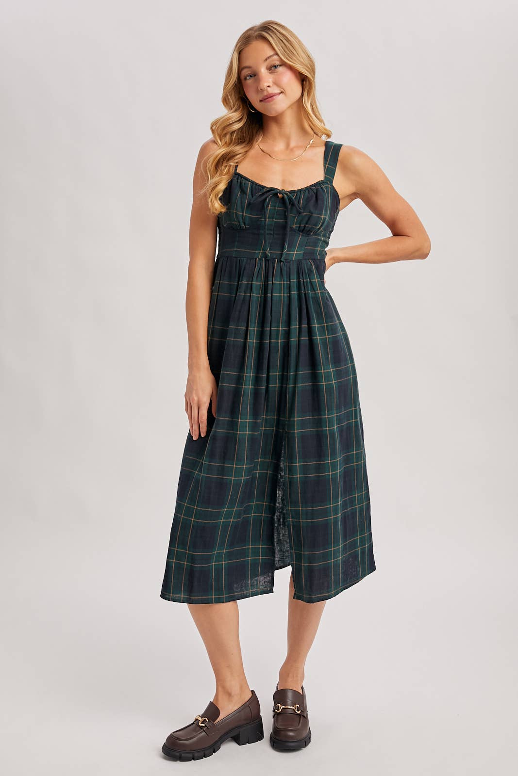 Everly Plaid Midi Dress
