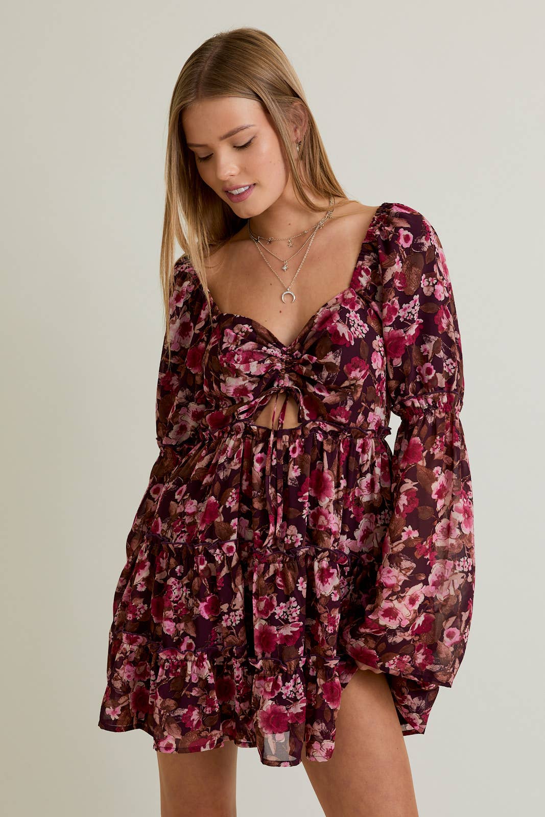 LONG SLEEVE FLORAL MINI DRESS