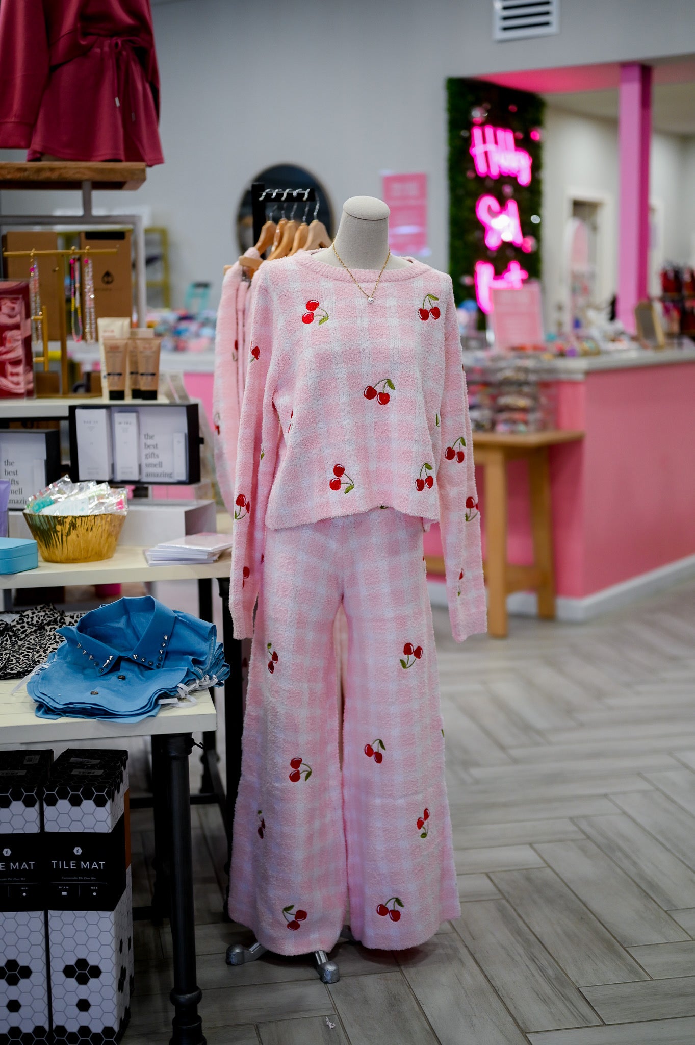 Cherry Embroidery Cozy Sweater Set