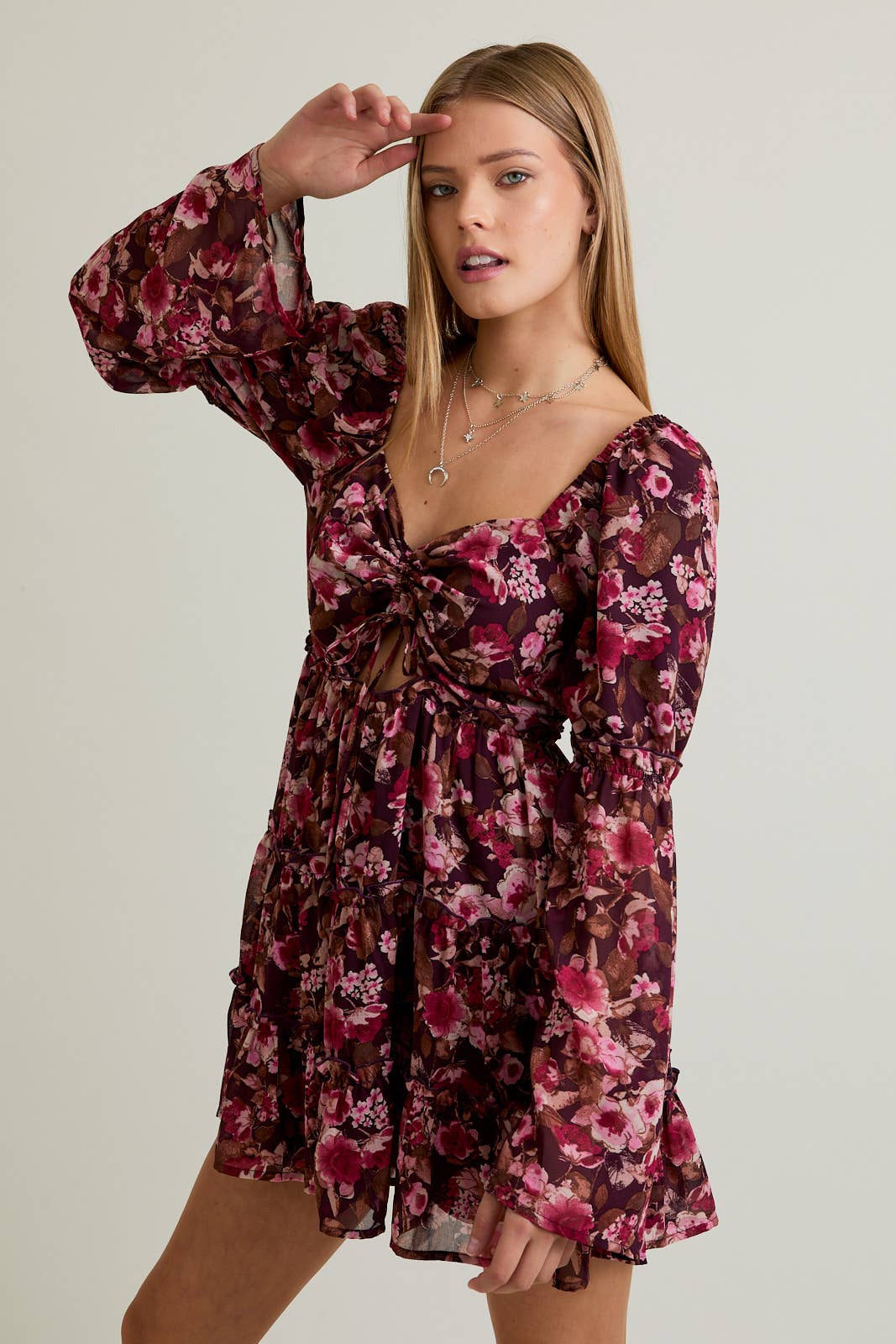 LONG SLEEVE FLORAL MINI DRESS