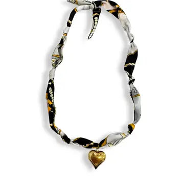 Black & Grey Heart Scarf Necklace