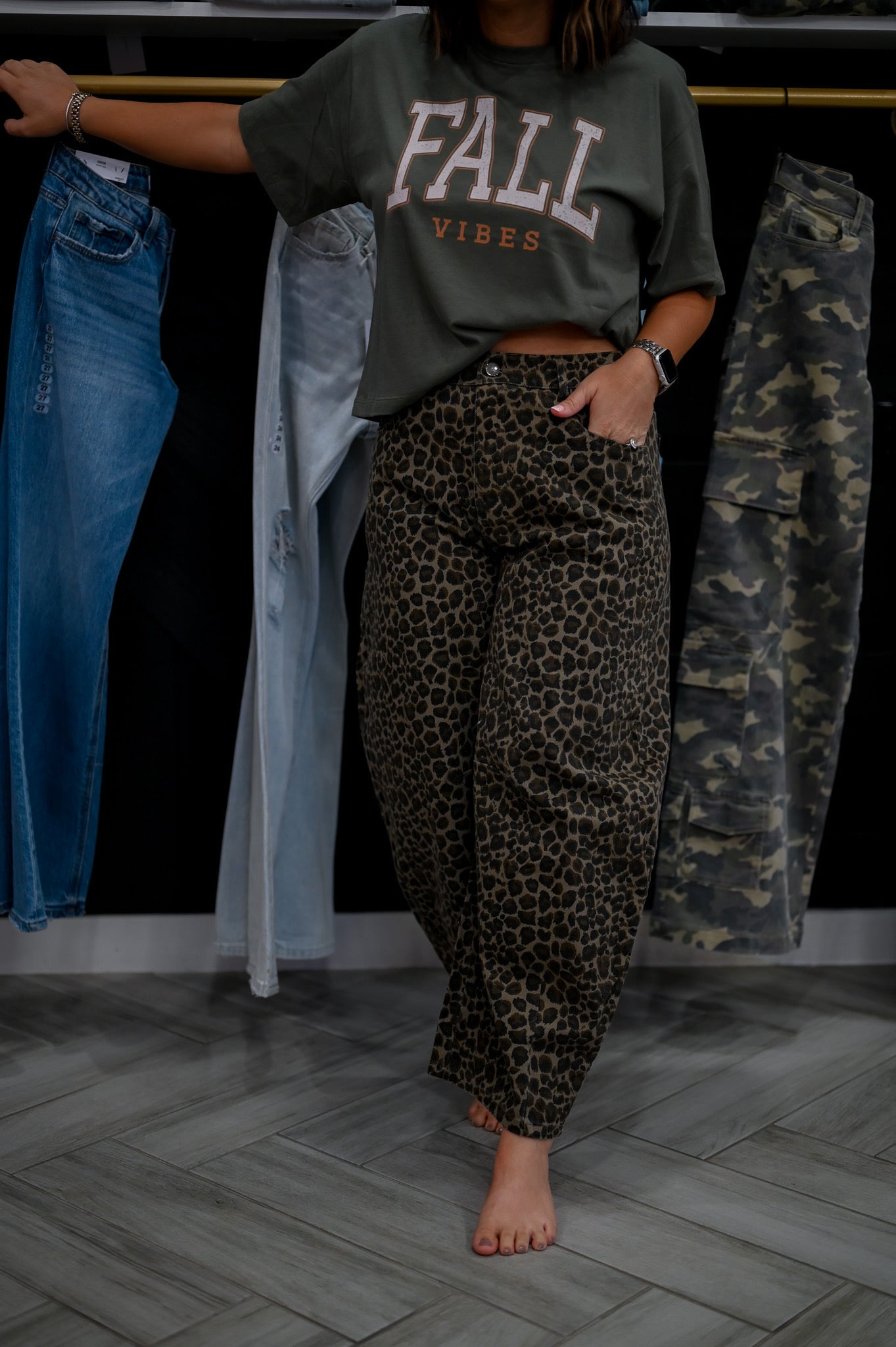 Leopard Barrel Jeans