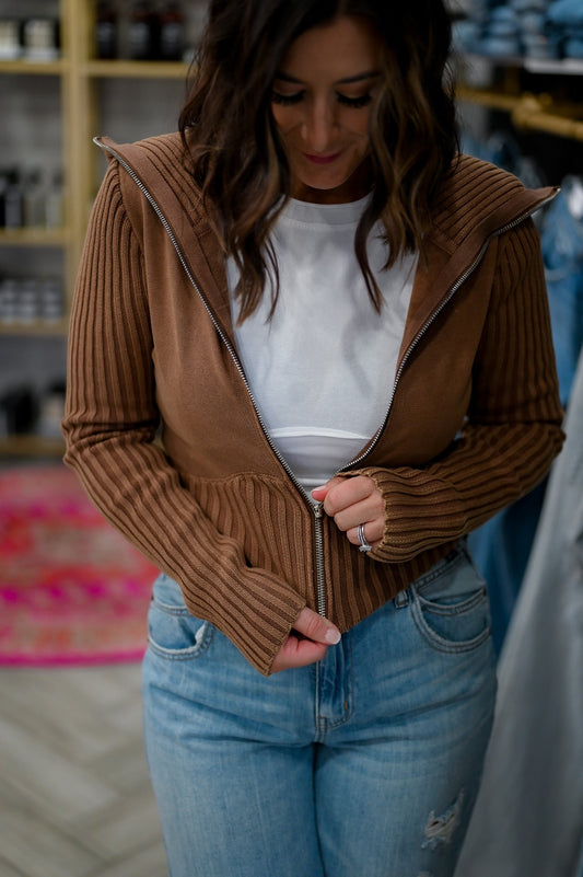 LV Ribbed Knit Zip-Up Jacket