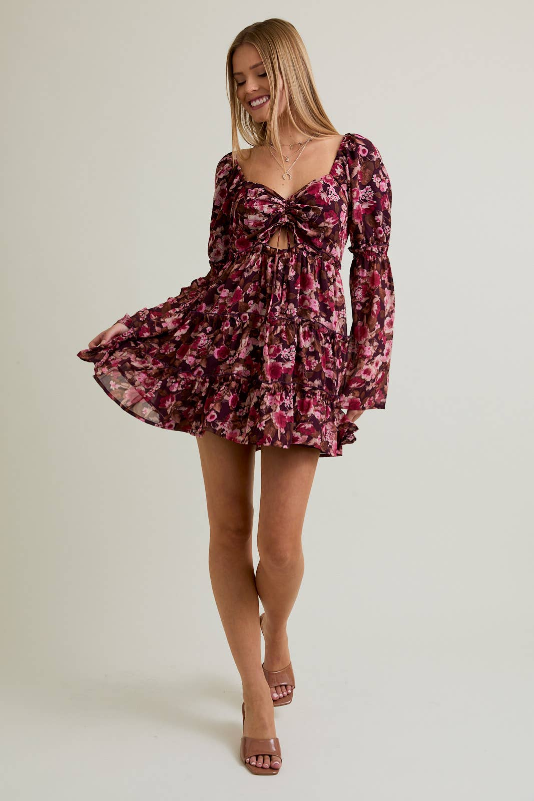 LONG SLEEVE FLORAL MINI DRESS
