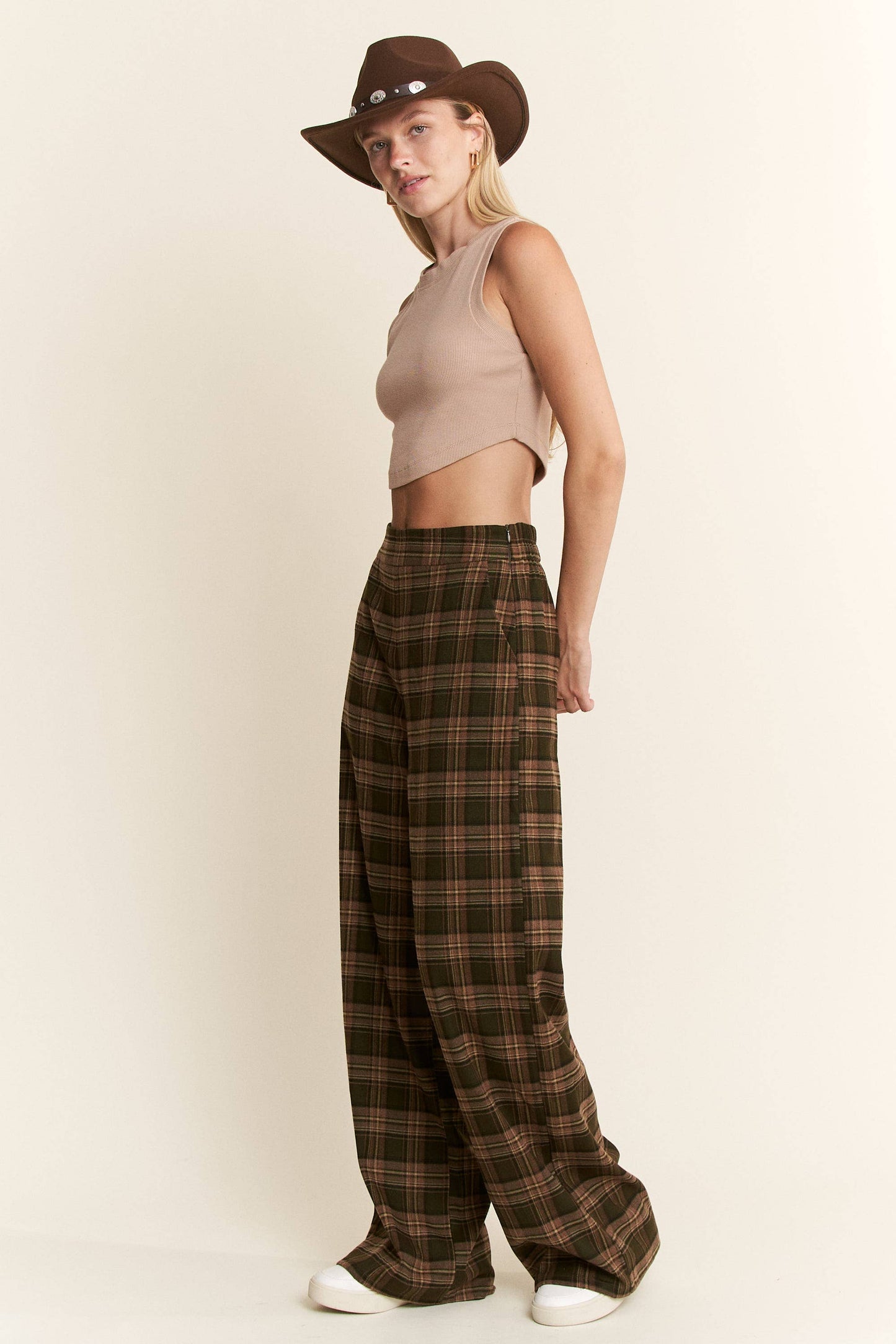Plaid Wide Leg Pants