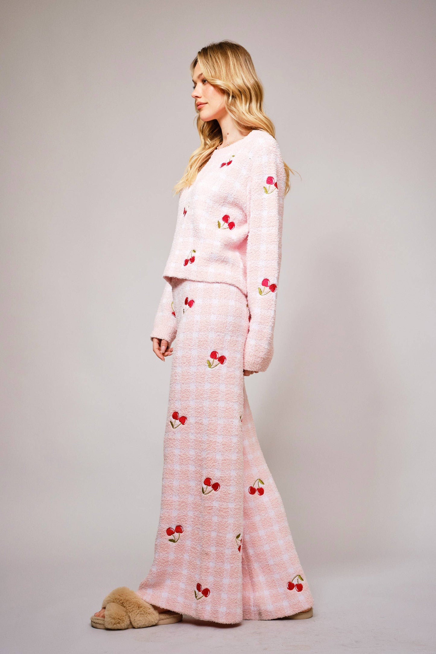 Cherry Embroidery Cozy Sweater Set