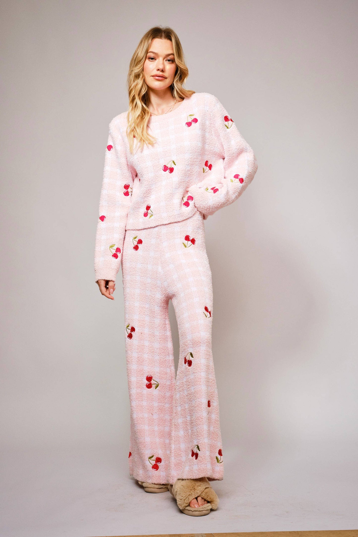 Cherry Embroidery Cozy Sweater Set