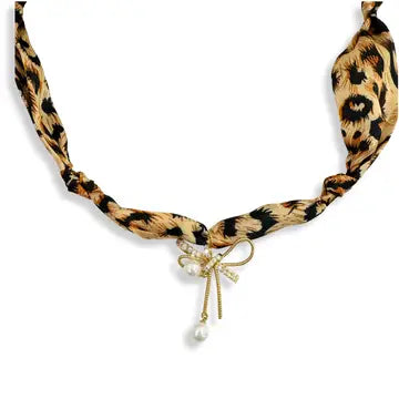 Leopard Bow Scarf Necklace