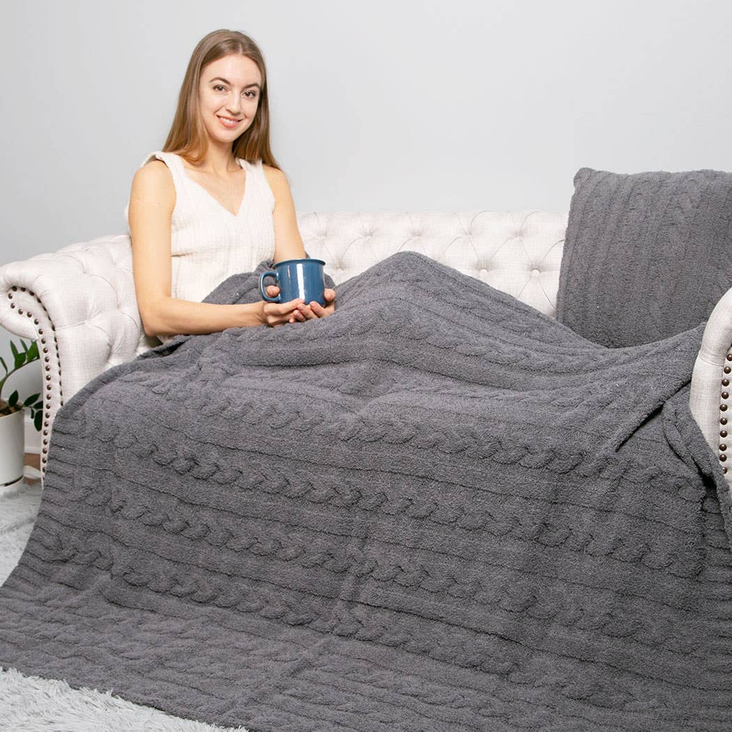 Braided Cable Knit Luxury Soft Throw Blanket