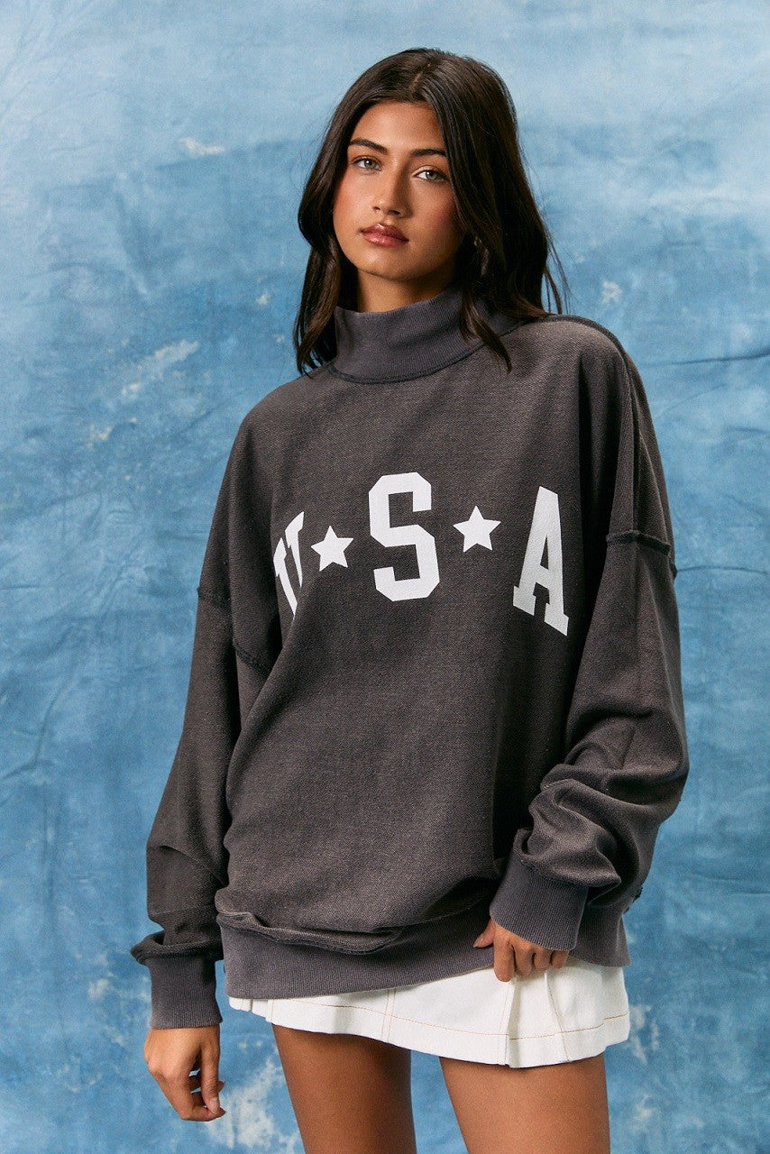Reversible "american Classic" Mock Neck Sweatshirt