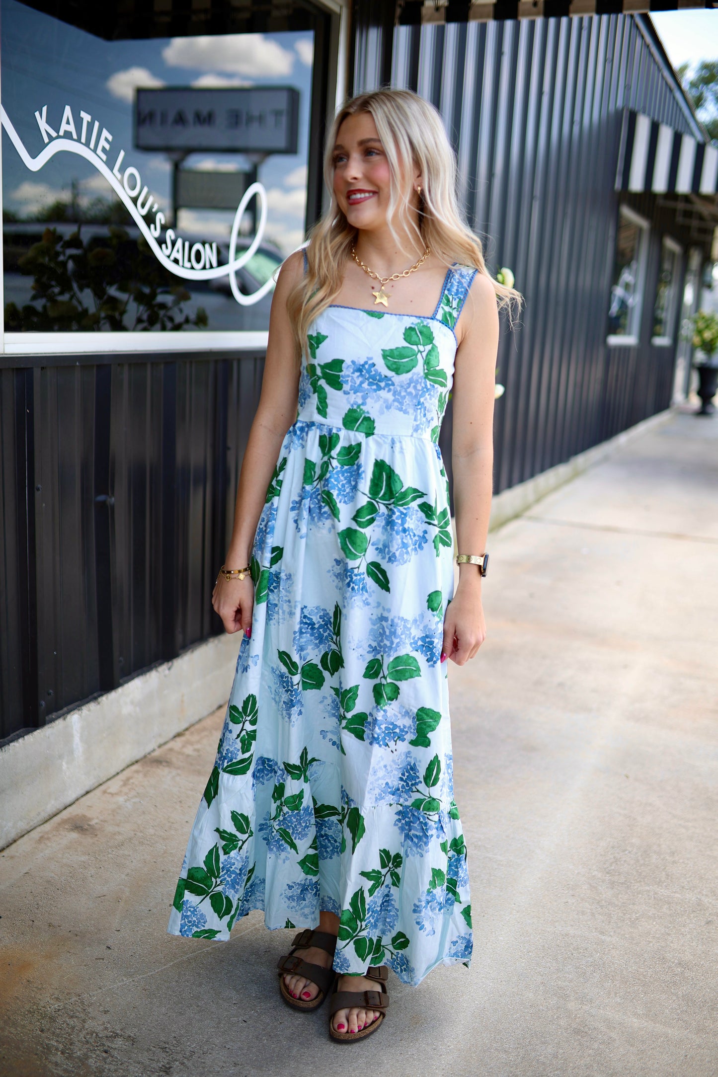 Blue Hydrangea Bliss Maxi Dress