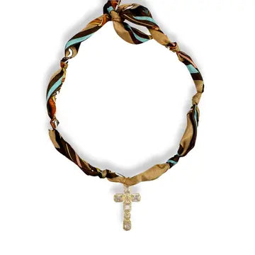 Brown Cross Scarf Necklace