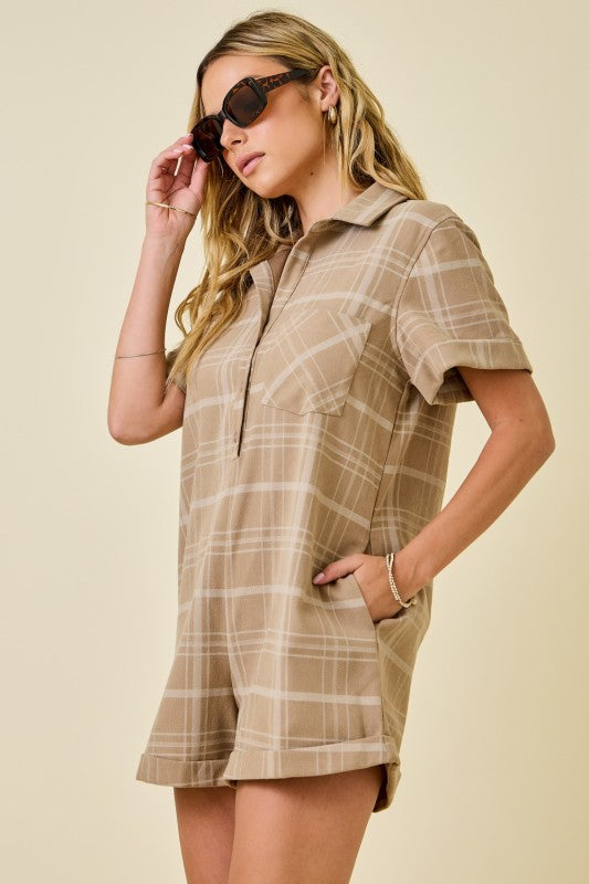 Sandstone Plaid Romper