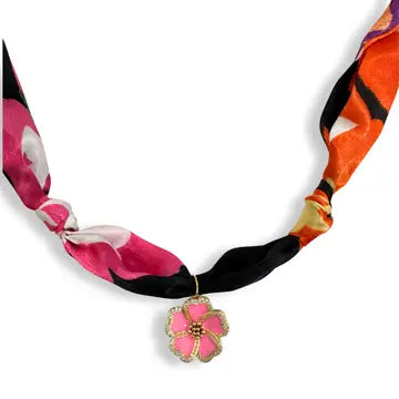 Pink Flower Scarf Necklace