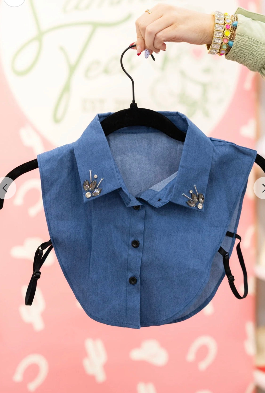 DENIM JEWELED CORPORATE COLLAR
