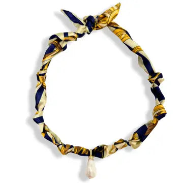 Navy & Gold Pearl Scarf Necklace
