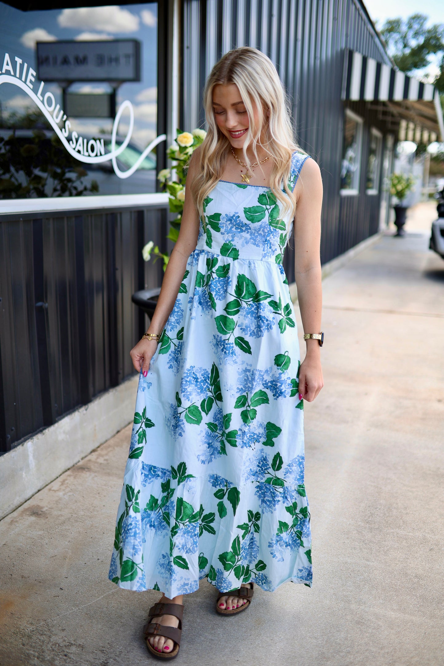 Blue Hydrangea Bliss Maxi Dress