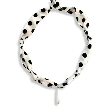 White Polka Dot Scarf Necklace