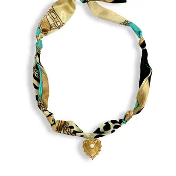 Teal Leopard Opal Heart Scarf Necklace