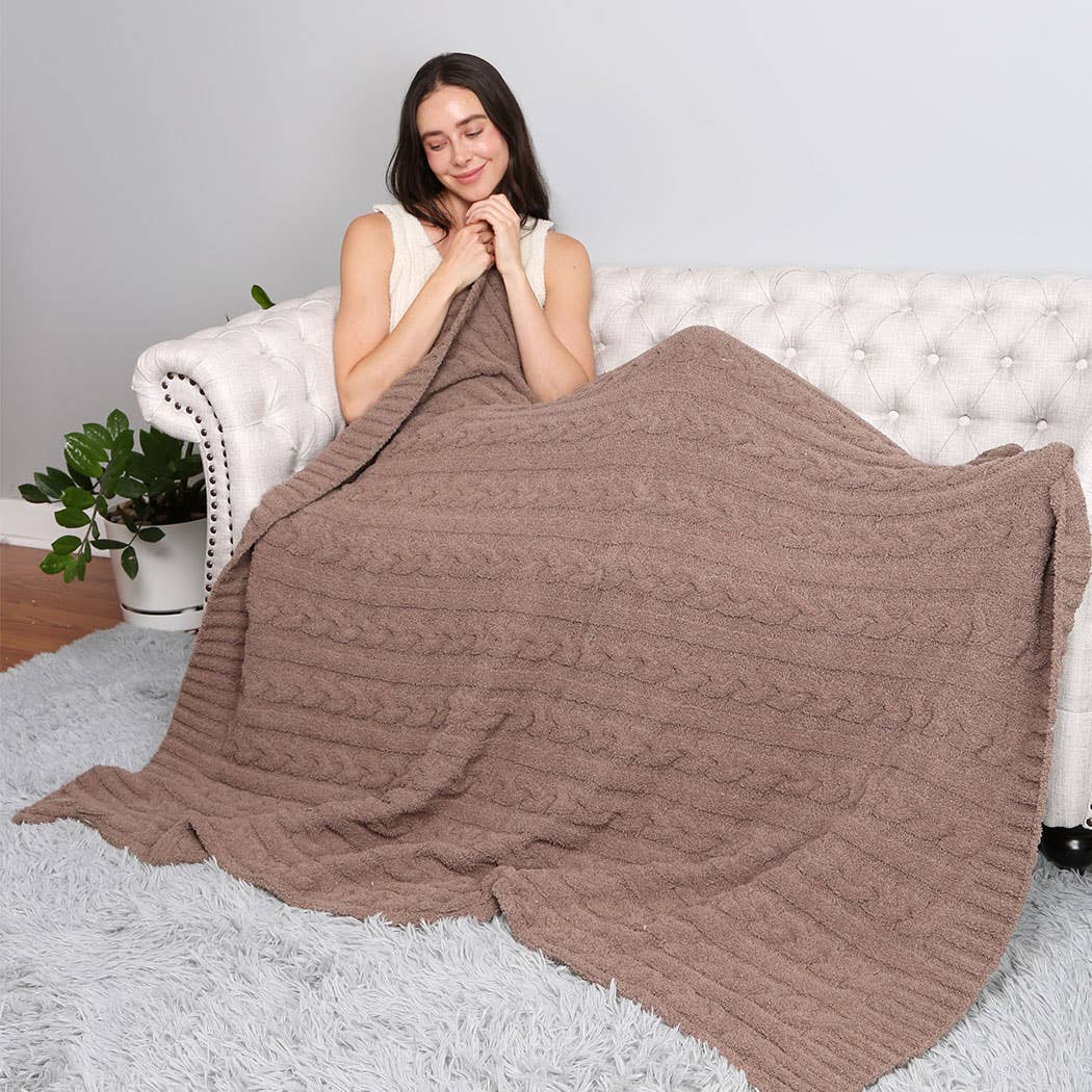 Braided Cable Knit Luxury Soft Throw Blanket